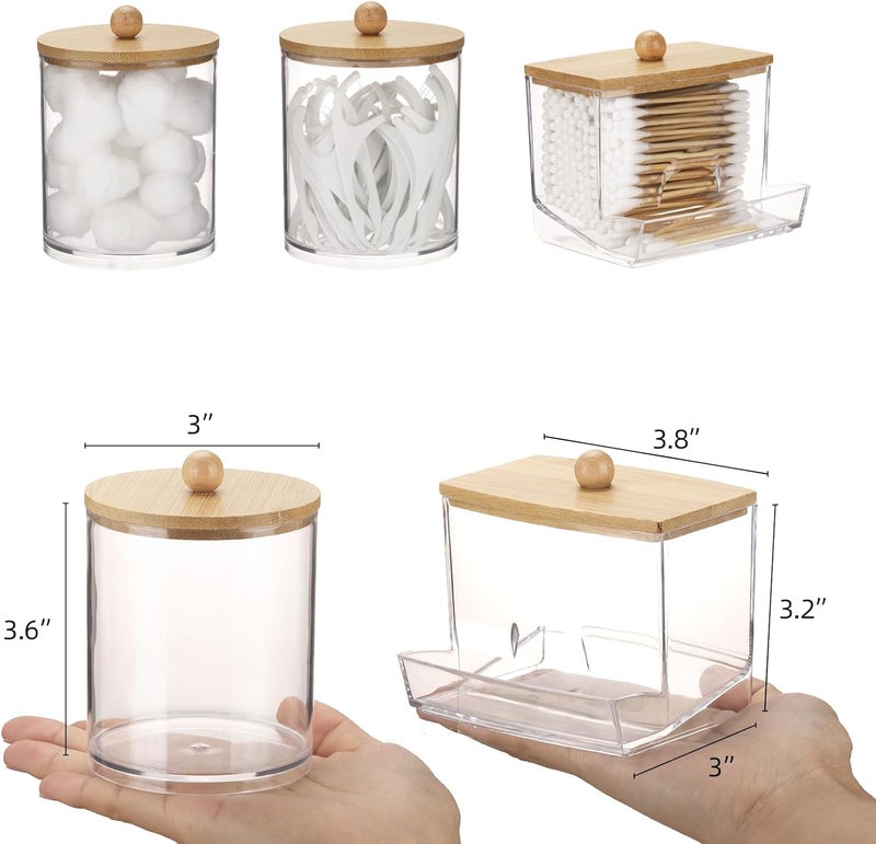 Tbestmax Qtips Dispenser Bathroom Container, 10/12 oz Cotton Ball Holder, Apothecary Jar Organizer for Storage Cotton Swab, Floss Picks (Bamboo Lids) - Image 3